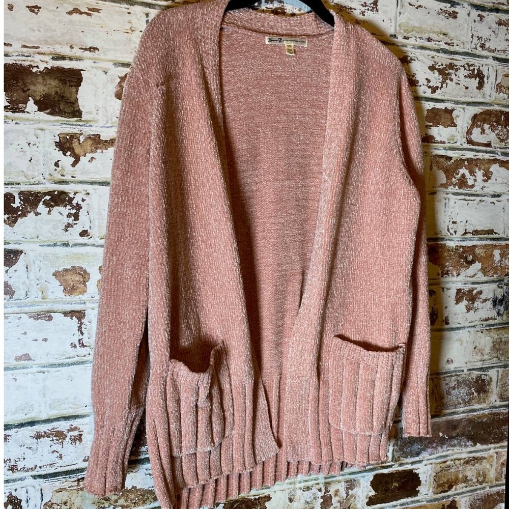 7 For All Mankind Seven Soft Teddy Chenille Open Cardigan Pale Mauve - Picture 4 of 12